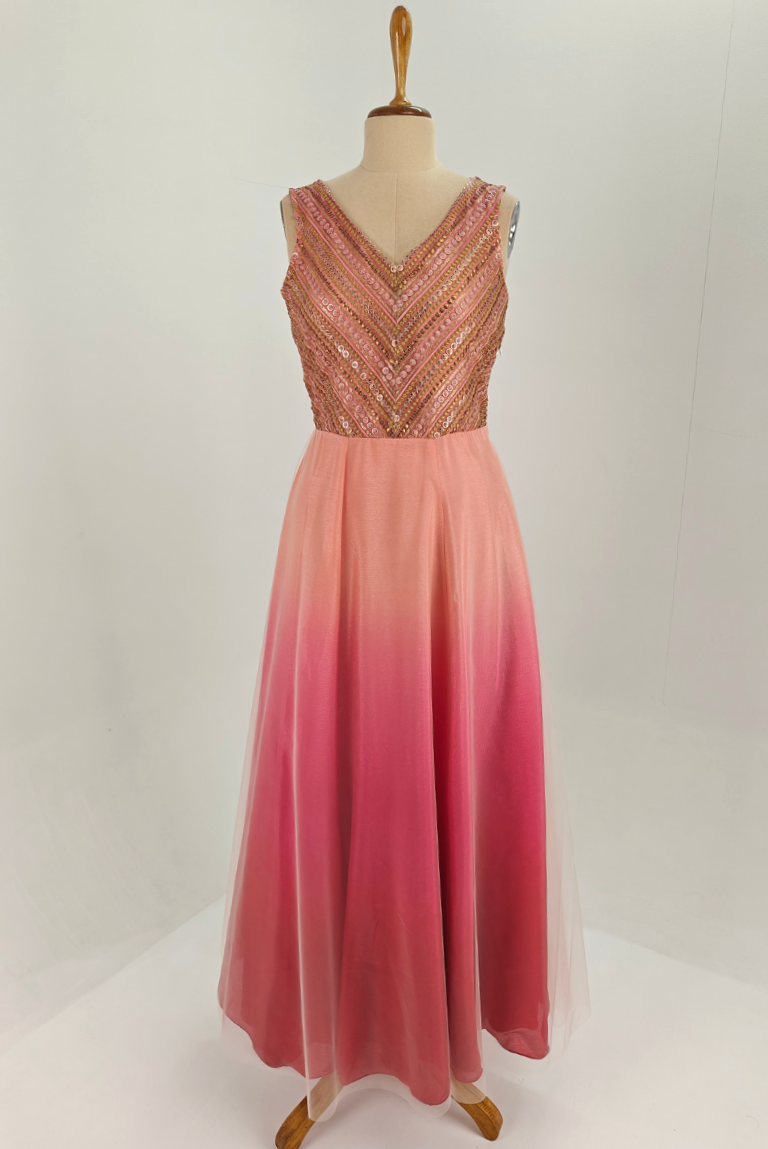 Sleeveless Pink Netted Gown with Sequin Work ZIZ002