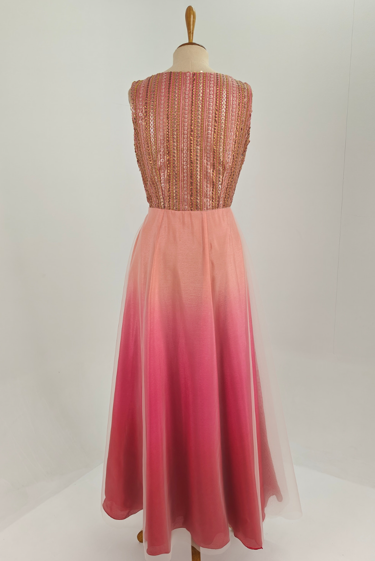 Sleeveless Pink Netted Gown with Sequin Work ZIZ002