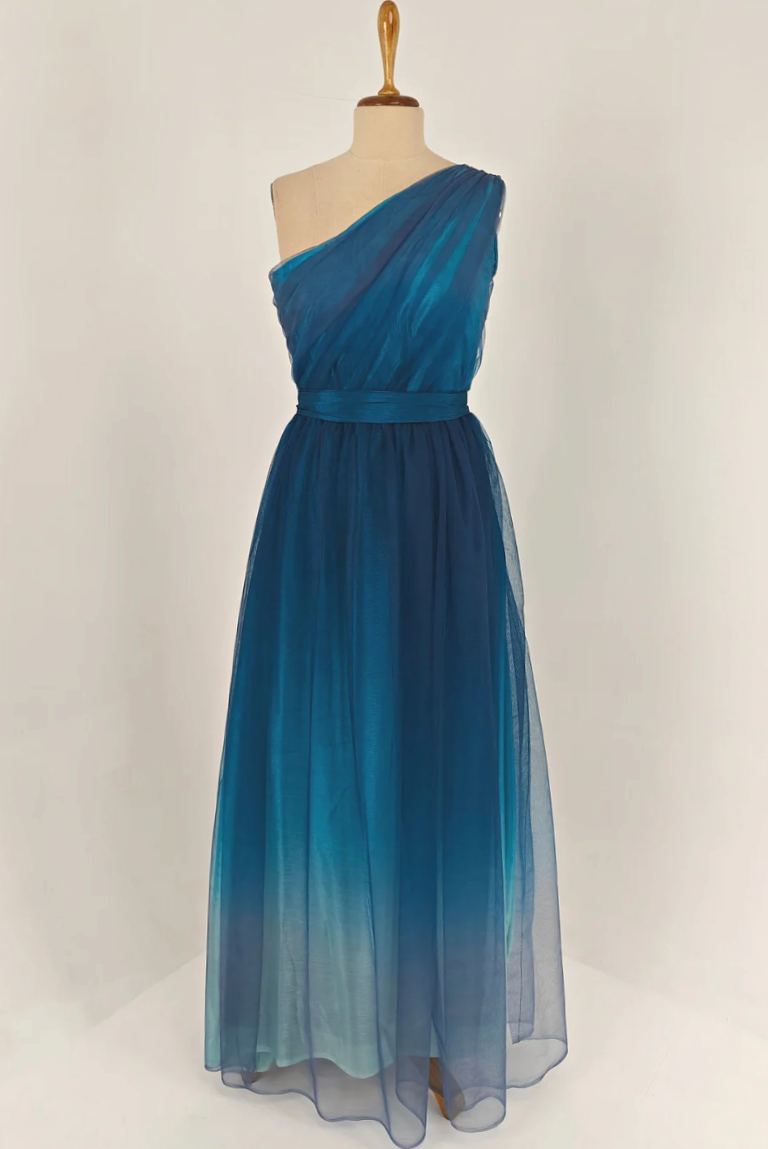 Gradient Blue One Shoulder Netted Gown ZIZ004