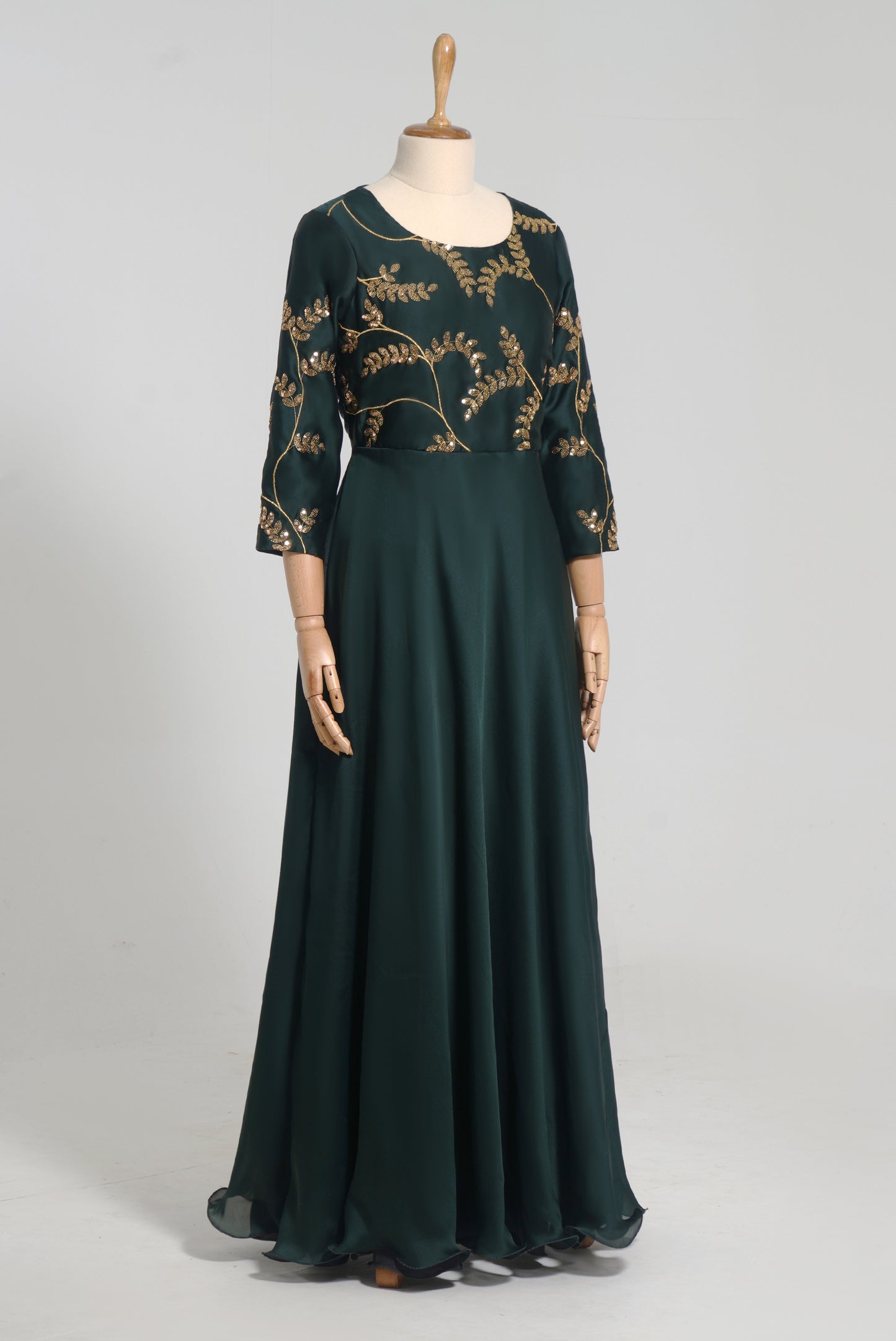 ZIA060 Bottle Green Gown With Gold Sequins Work