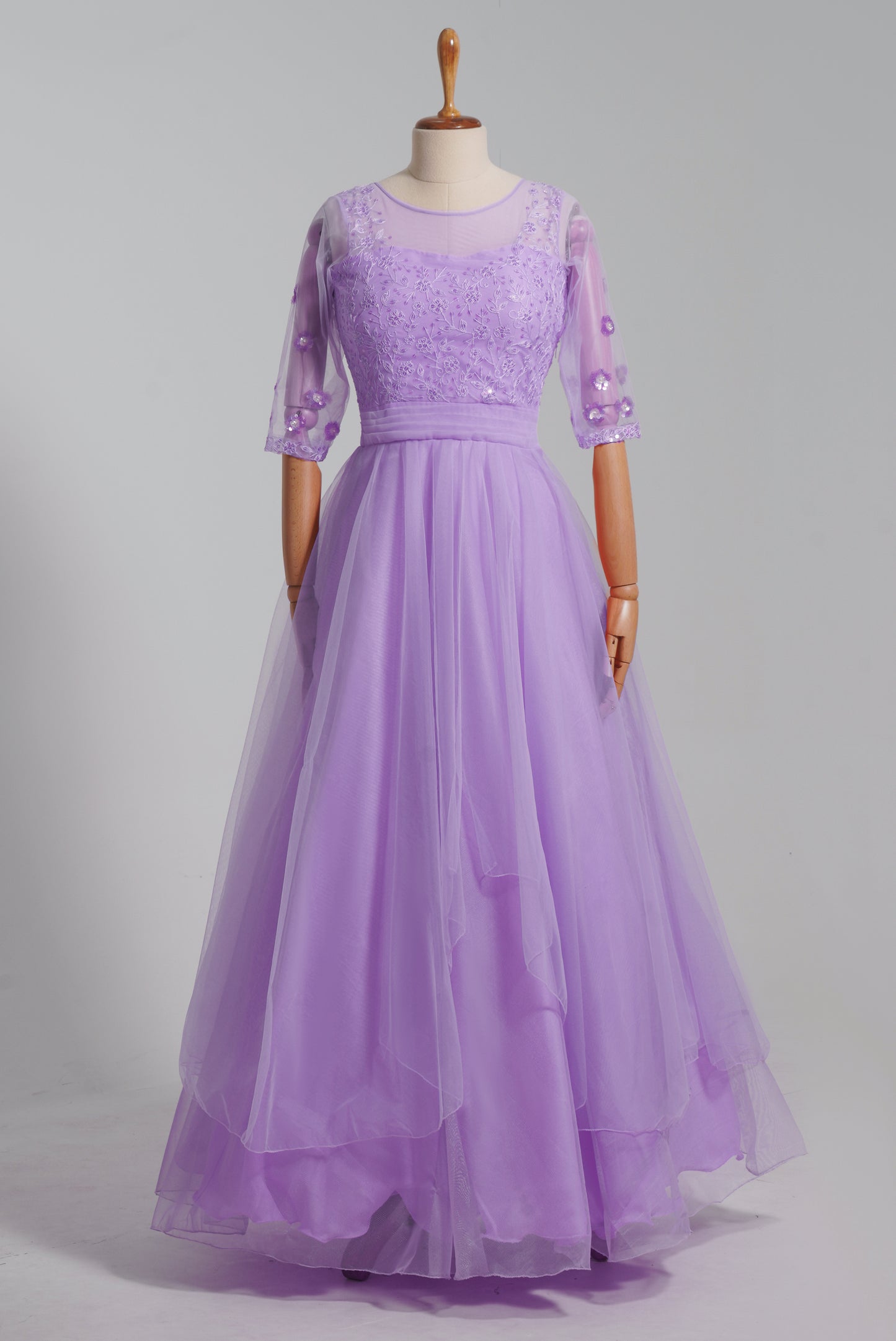 ZIA174 Lilac Netted Gown With Embroidery Work