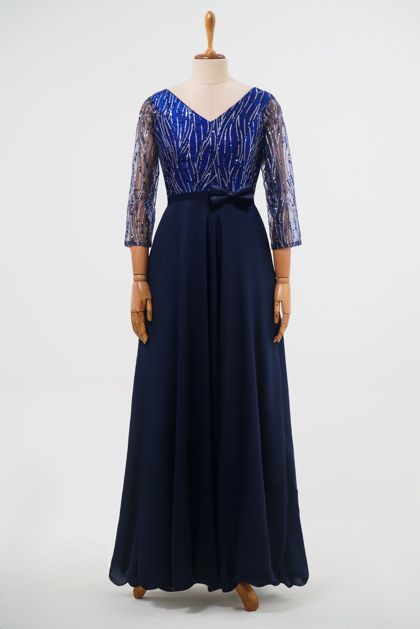 ZIA256 Blue Netted Gown with V neck.