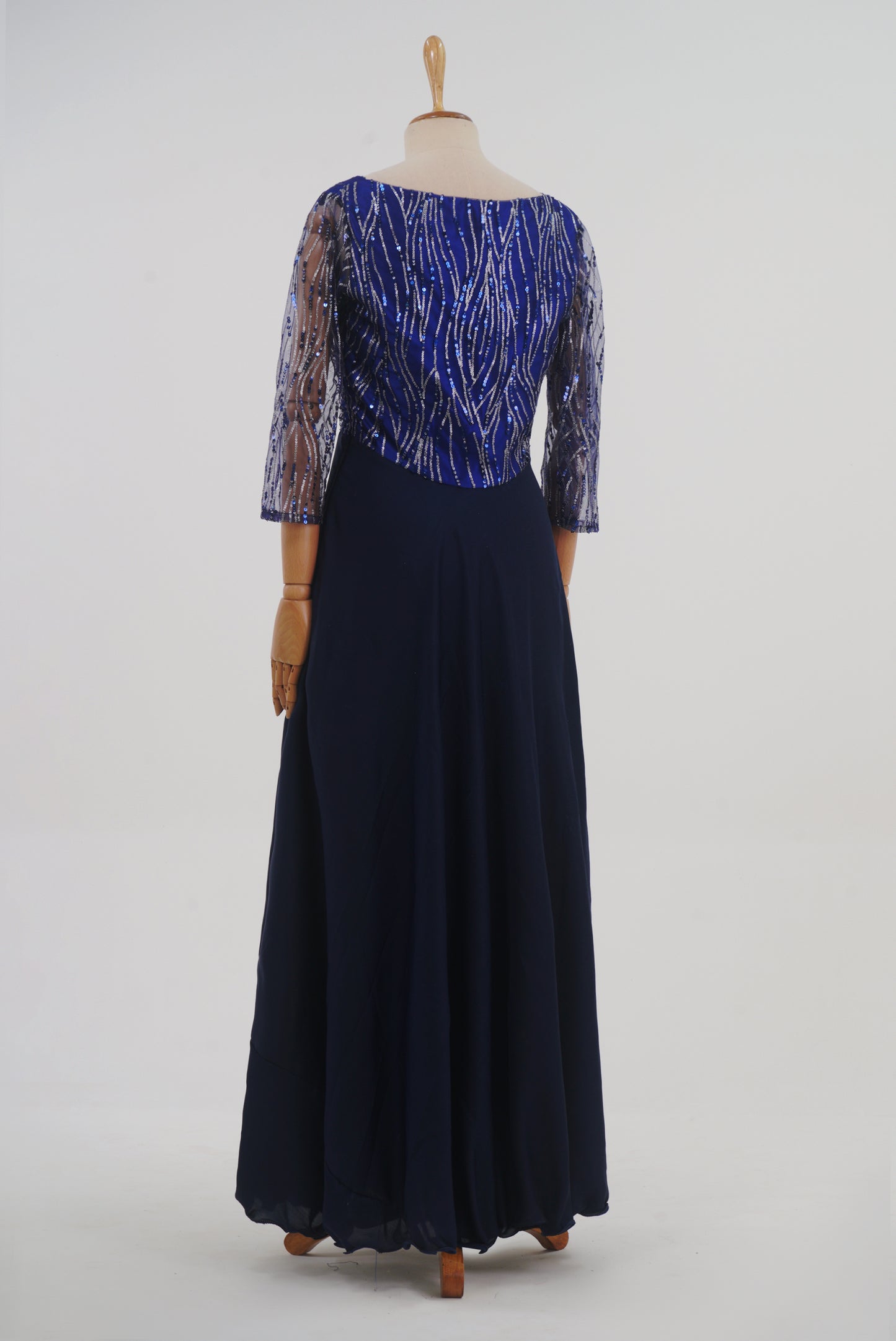 ZIA256 Blue Netted Gown with V neck.