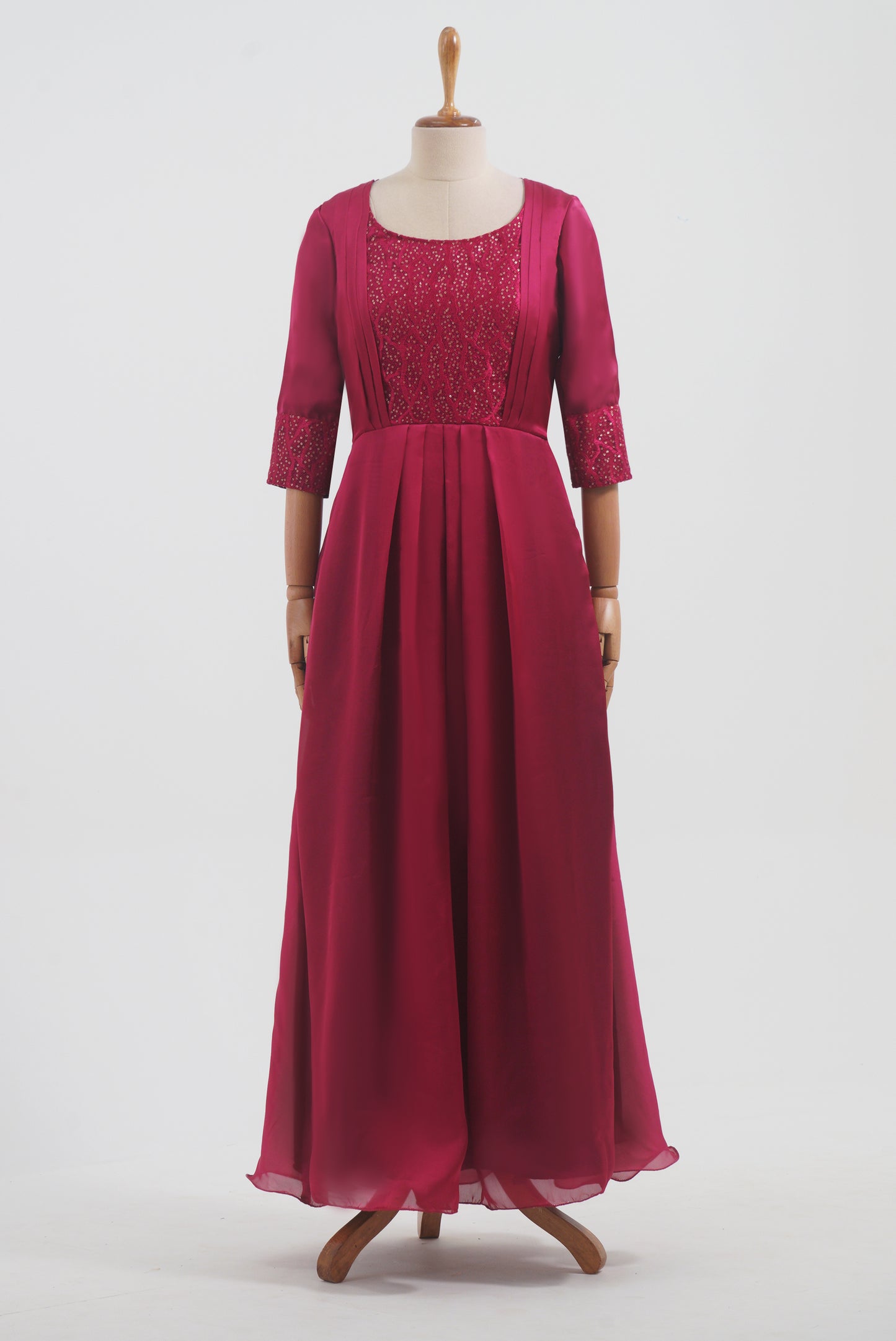 ZIA240 Dark Pink Pleated Full Length Gown