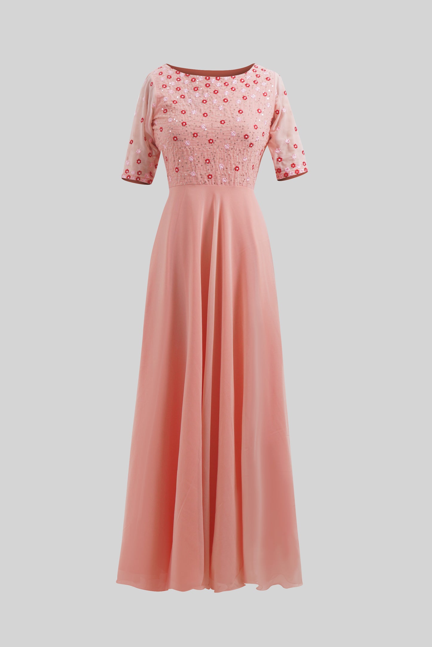 ZIA238 Pink Embroidered Full Length Gown