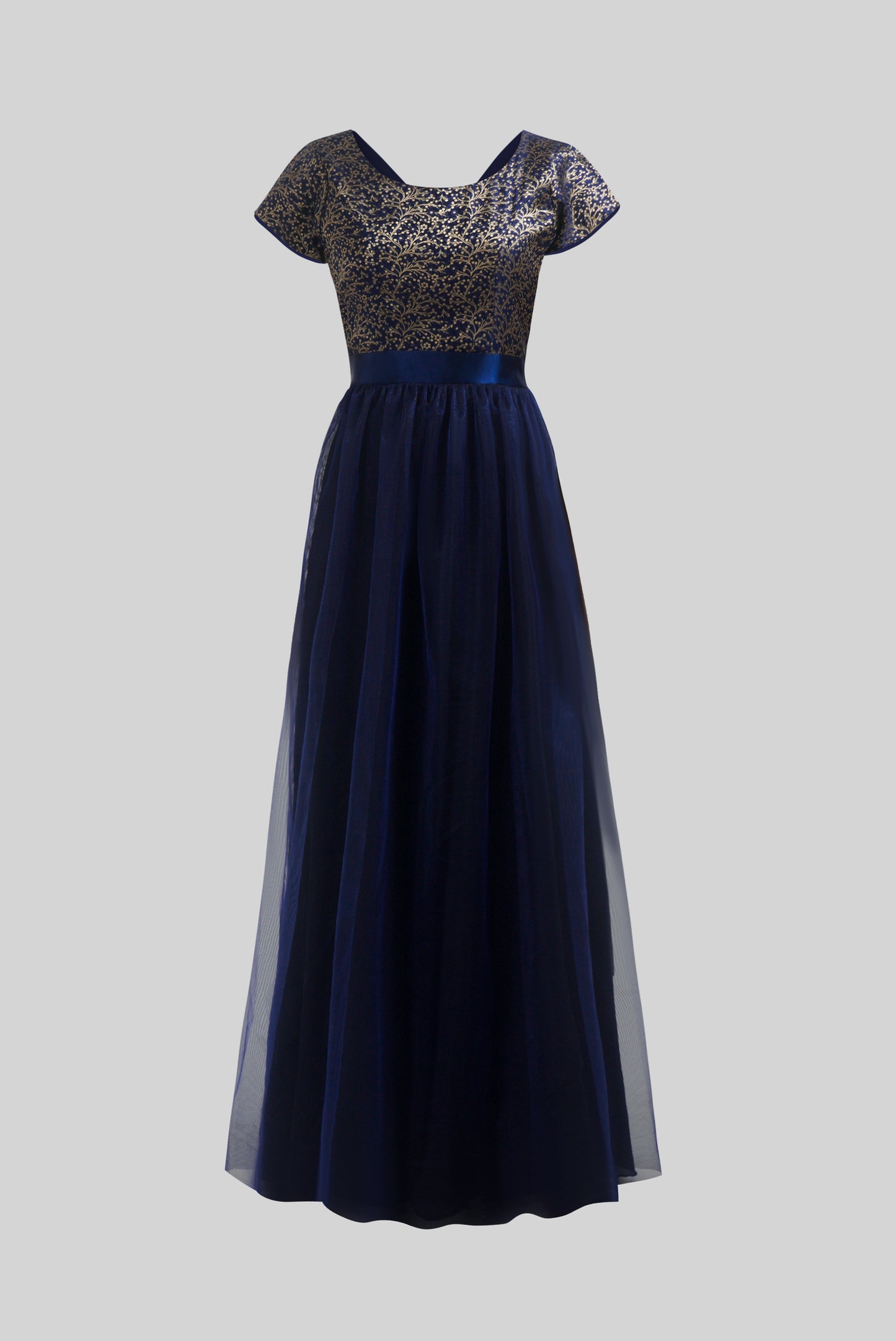 ZIA250 Blue Brocade Netted Gown
