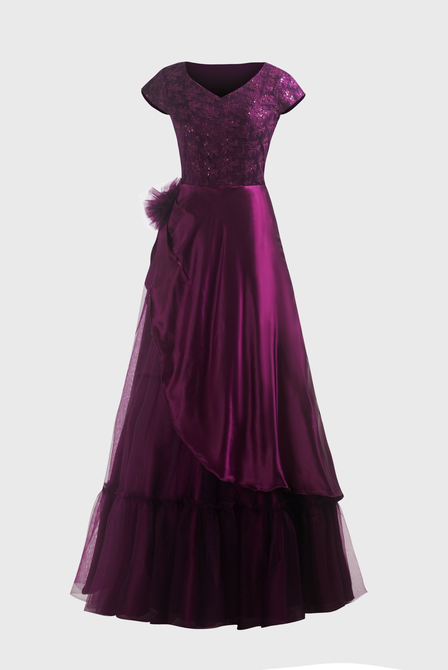 ZIA304 Sequin violet V neck gown