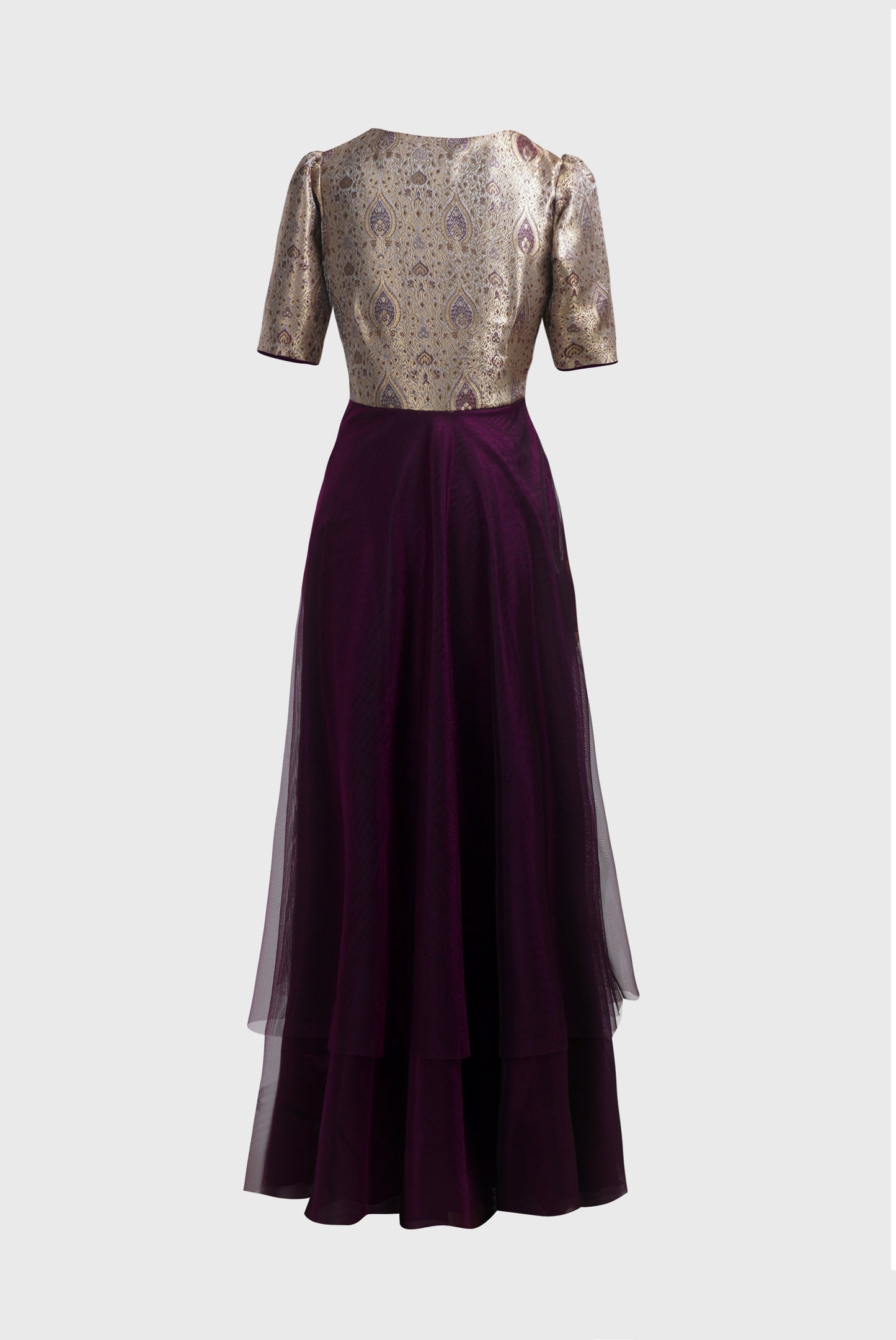 ZIA 247 Violet and Gold Brocade Netted Gown
