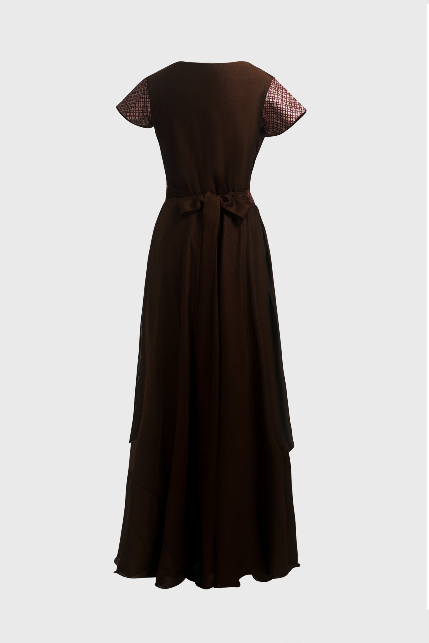 ZIA242 Brown Brocade Layered Gown