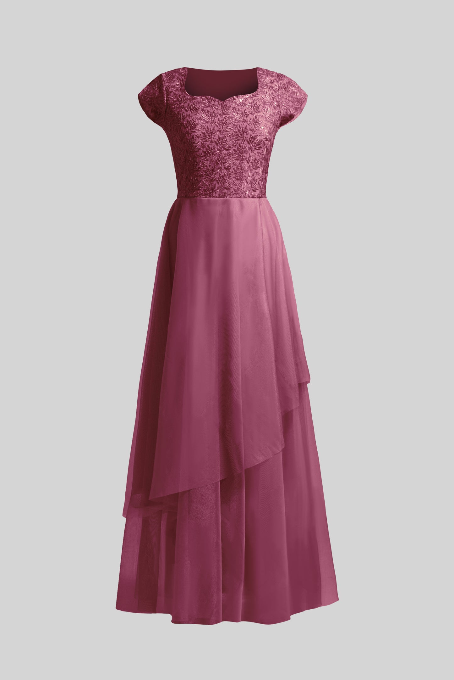 ZIA220 Dusky Pink Asymmetric Netted Gown