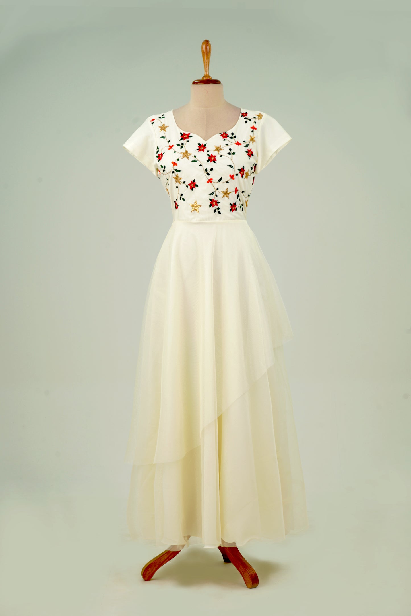 ZP005 Off White Gown with Floral Embroidery Work