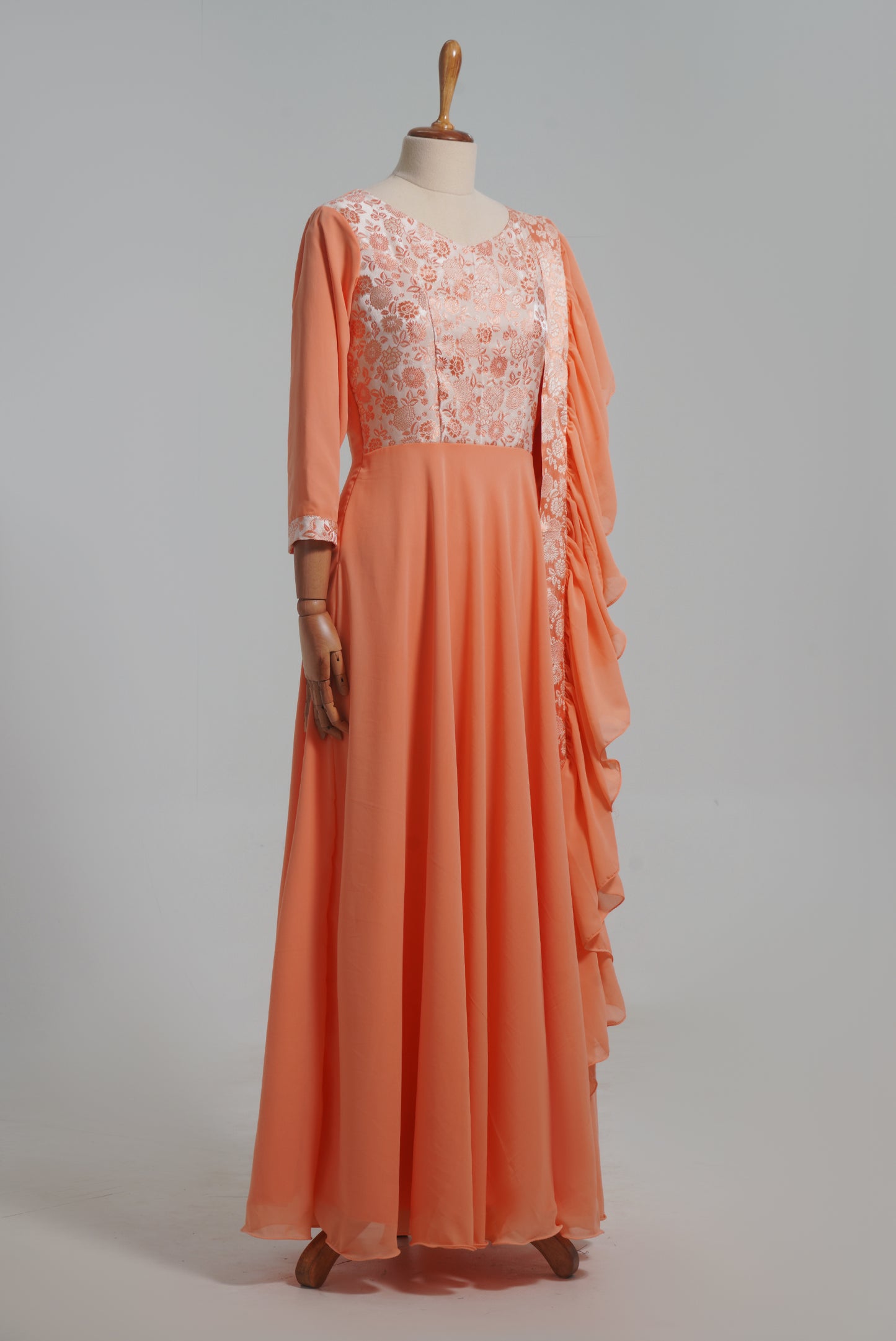 Orange Brocade Full Length Gown With Pleated Dupatta ZIA108