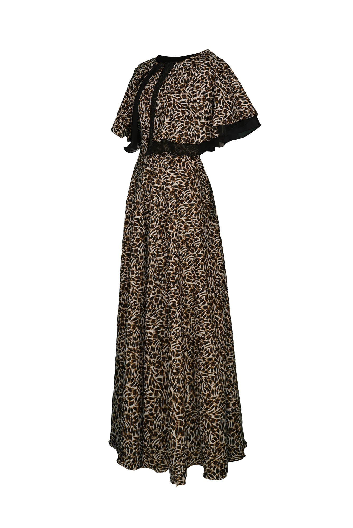 ZIA024 Animal Printed Flared Gown with Black Flares