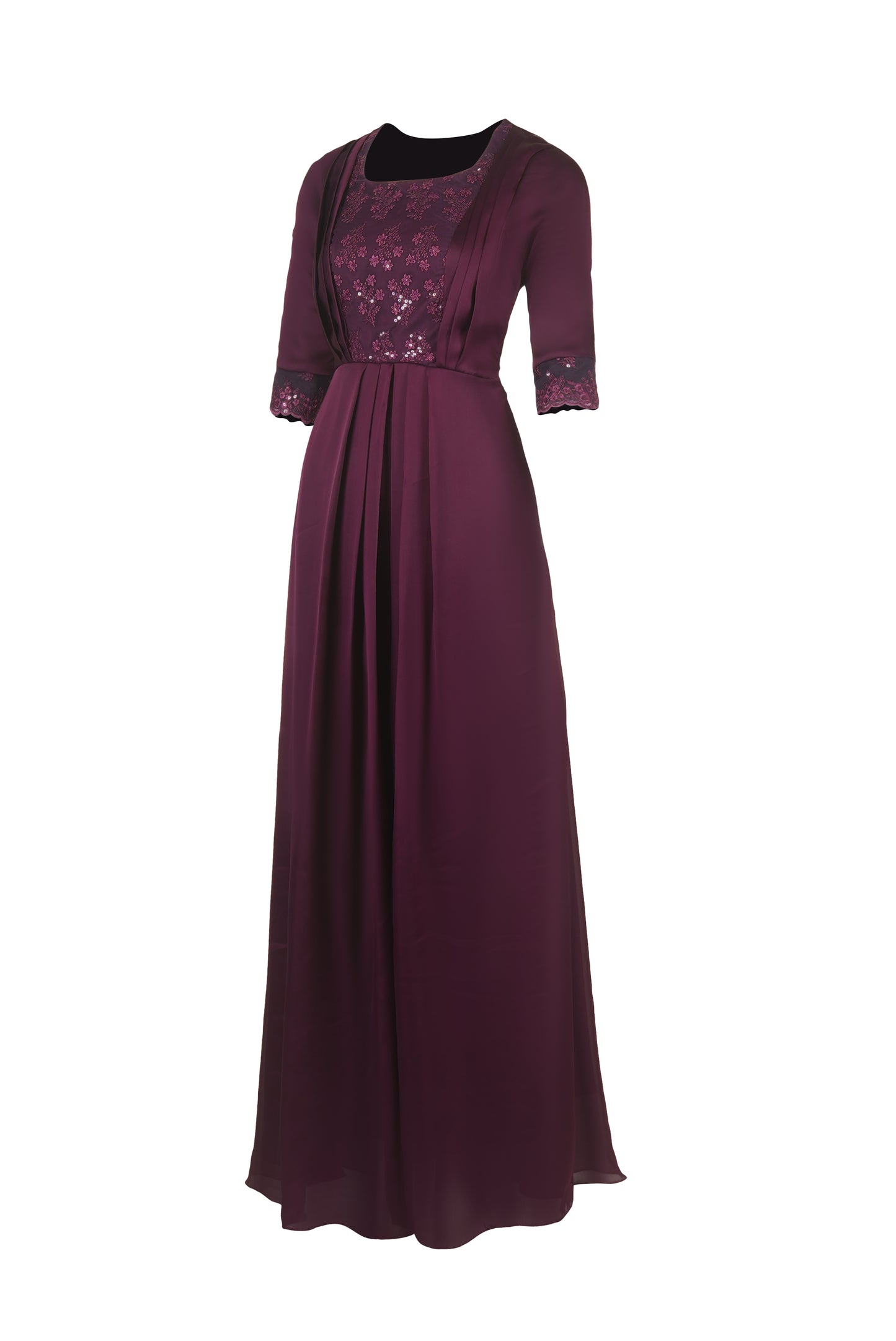 ZIA026 violet Full Length Gown with Netted Yoke