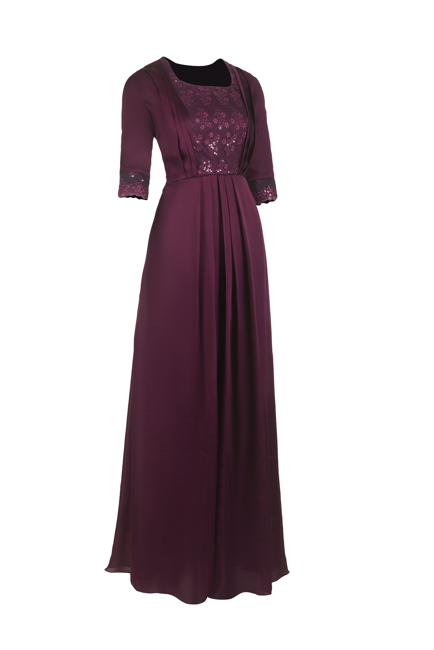 ZIA026 violet Full Length Gown with Netted Yoke