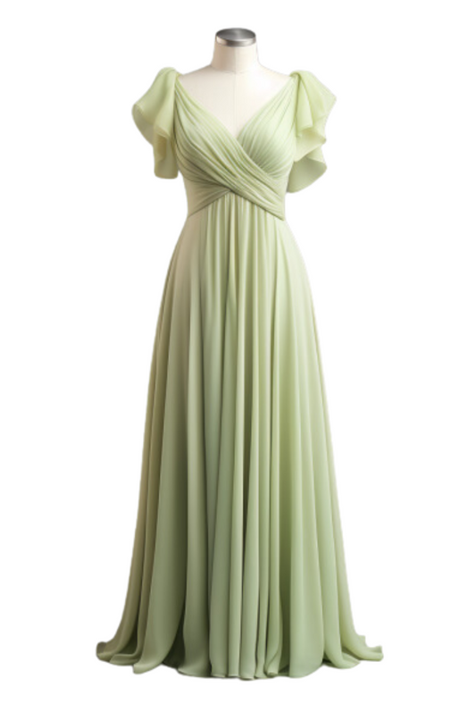 ZIJ004 Light Green Draped Gown with Flared sleeves