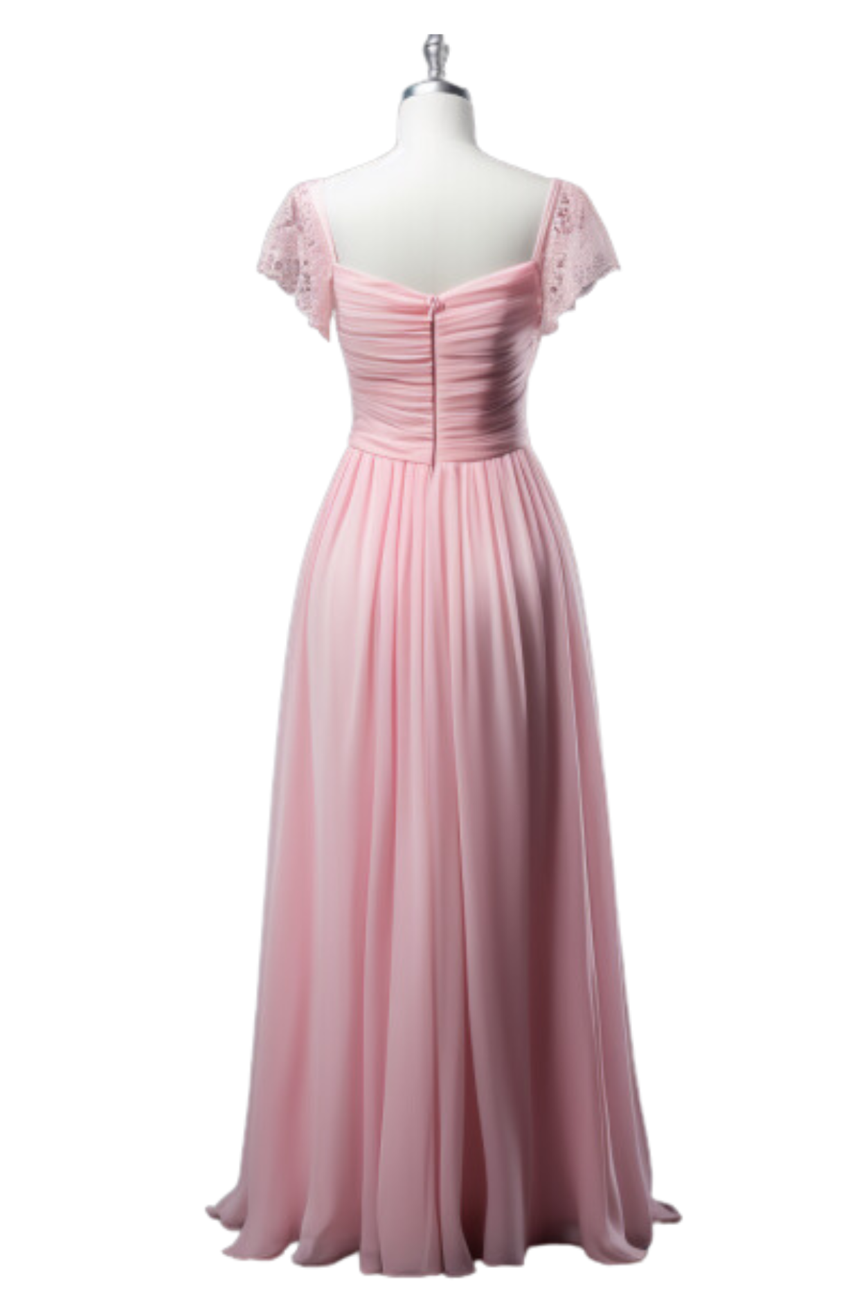 ZIJ006 Light Pink Netted Draped Gown with Short Sleeves