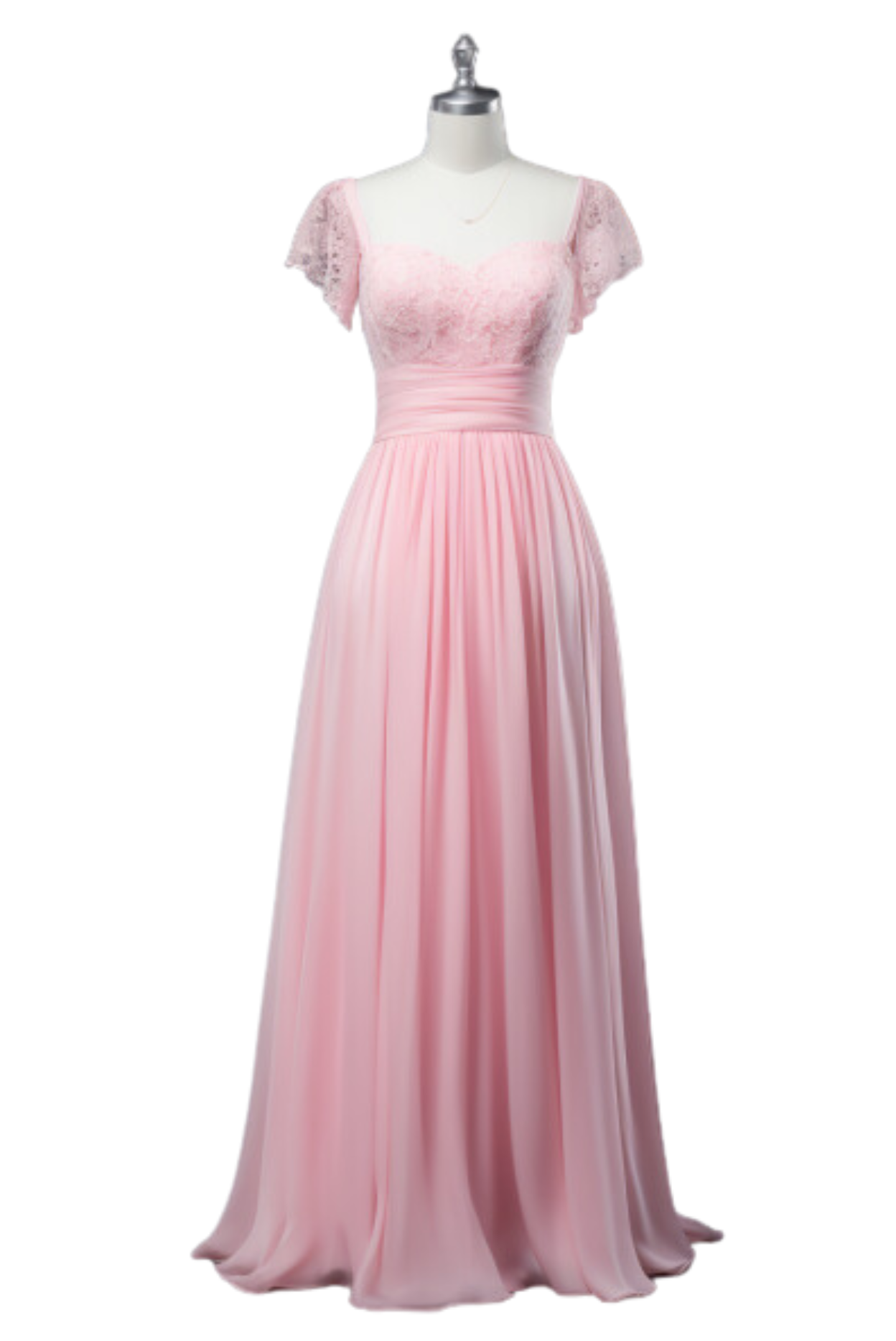ZIJ006 Light Pink Netted Draped Gown with Short Sleeves