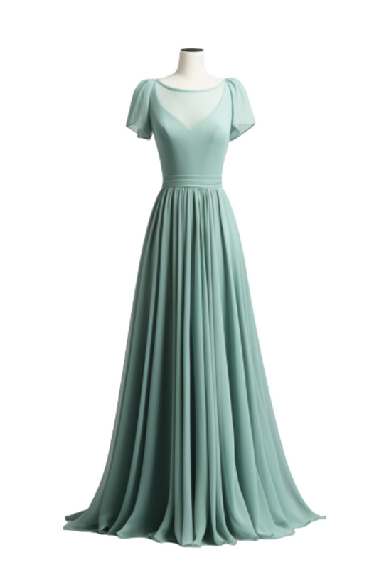 ZIJ010 Pastel Sea Green Draped Gown with Short Sleeves